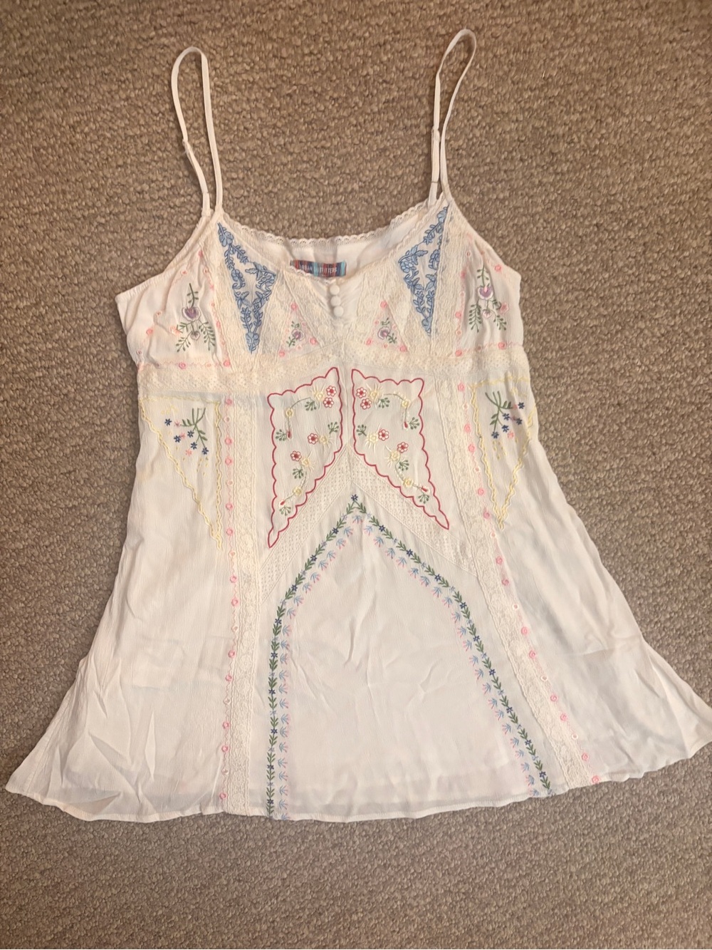 Urban Outfitters Skylar Embroidered Slip Dress. white embroidered babydoll top.